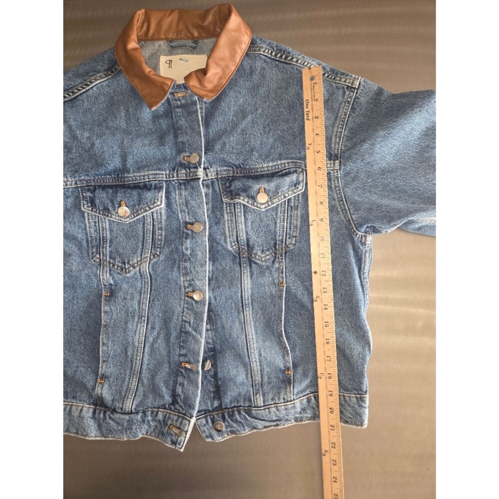 Pilcro Womens Denim Jacket Faux Leather Trim Trucker Medium Wash Workwear Small - Picture 5 of 8